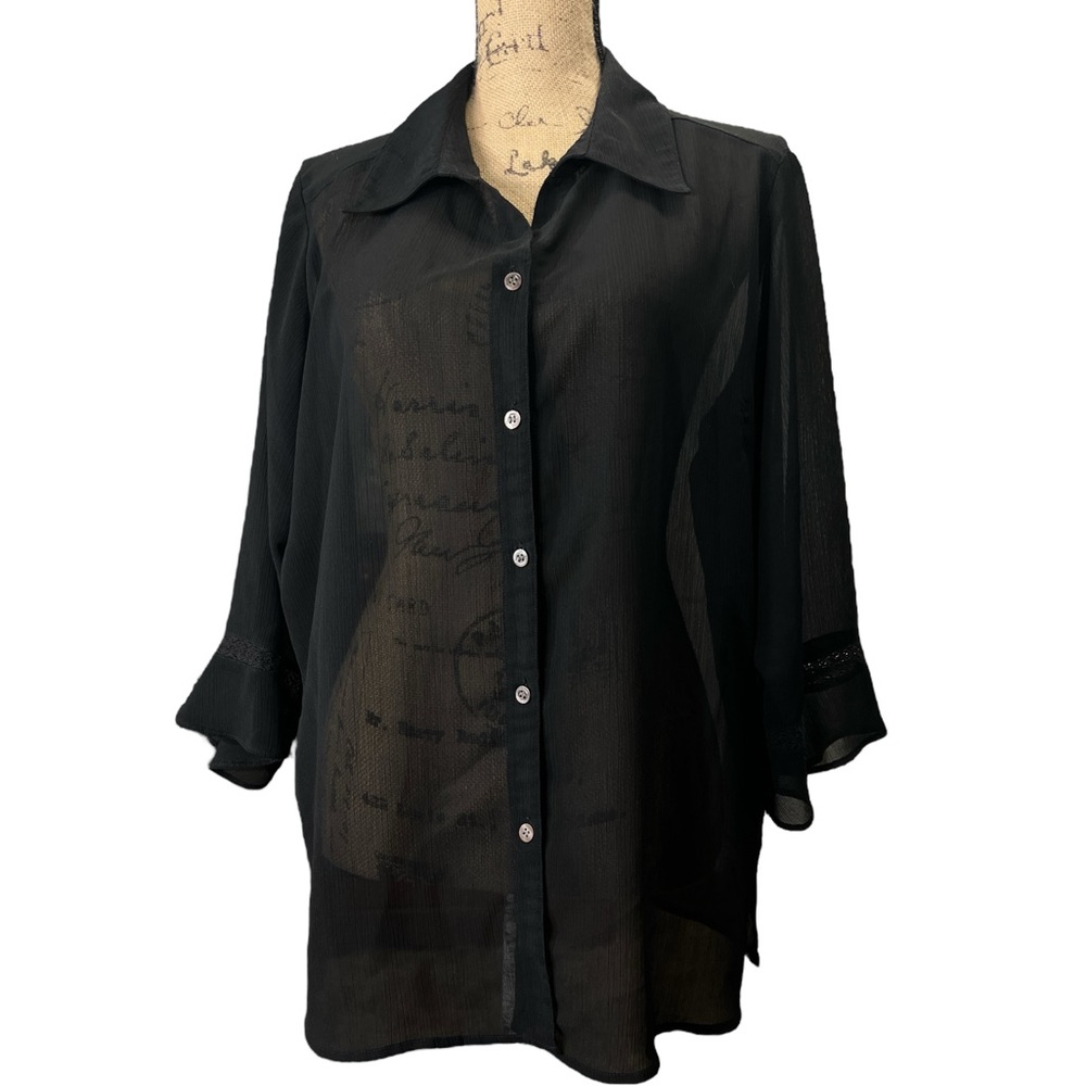 Liz Claiborne EC Black semi sheer buttoned down blouse.  Size 18W